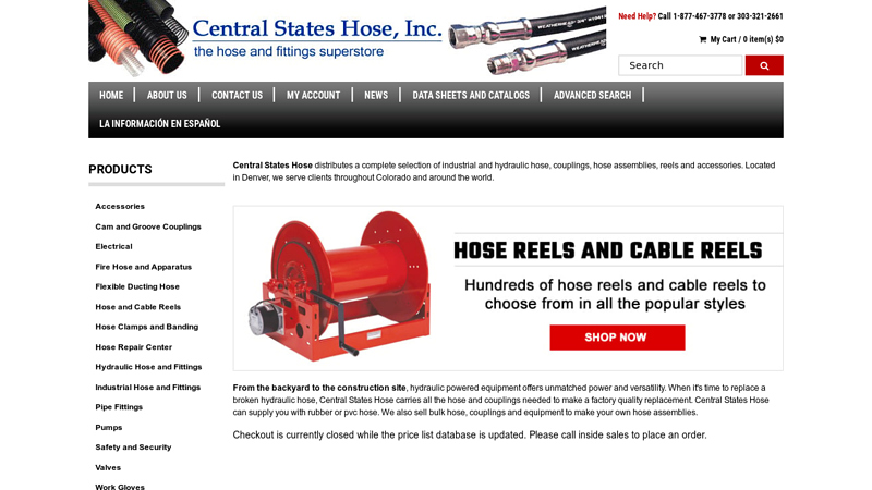 Central States Hose, Inc. The hose and fittings superstore - hydraulic hose assemblies, reels, duct hose, suction hose, couplings and fittings