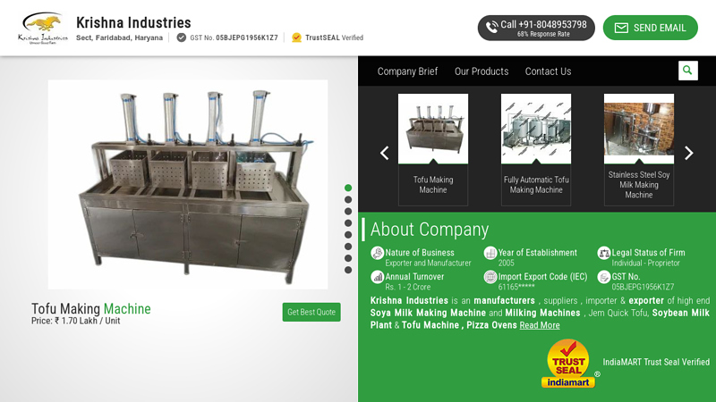 Manufacturer of Soya Milk Making Machine & Milking Machine by Krishna Industries, Faridabad