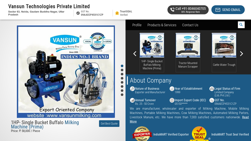 Vansun Technologies Private Limited - Manufacturer of Milking Machine & Barn Equipment from Noida